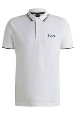 Hugo Boss Cotton-blend Polo Shirt With Contrast Details In White