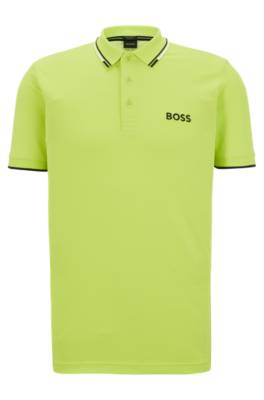 Hugo Boss Cotton-blend Polo Shirt With Contrast Details In Light Green