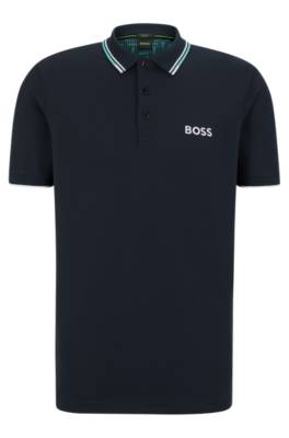 Hugo Boss Cotton-blend Polo Shirt With Contrast Details In Black