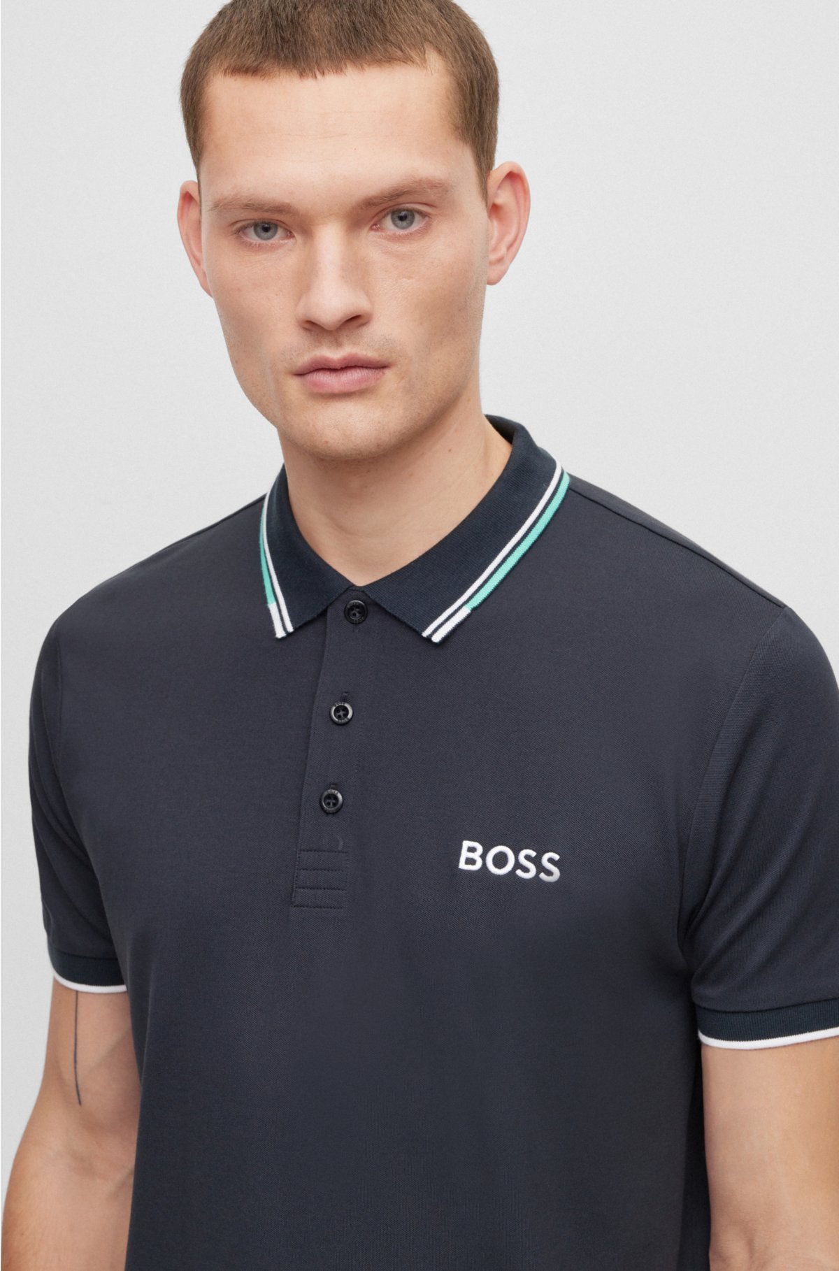 trabajo duro Dos grados Condensar BOSS - Cotton-blend polo shirt with contrast details