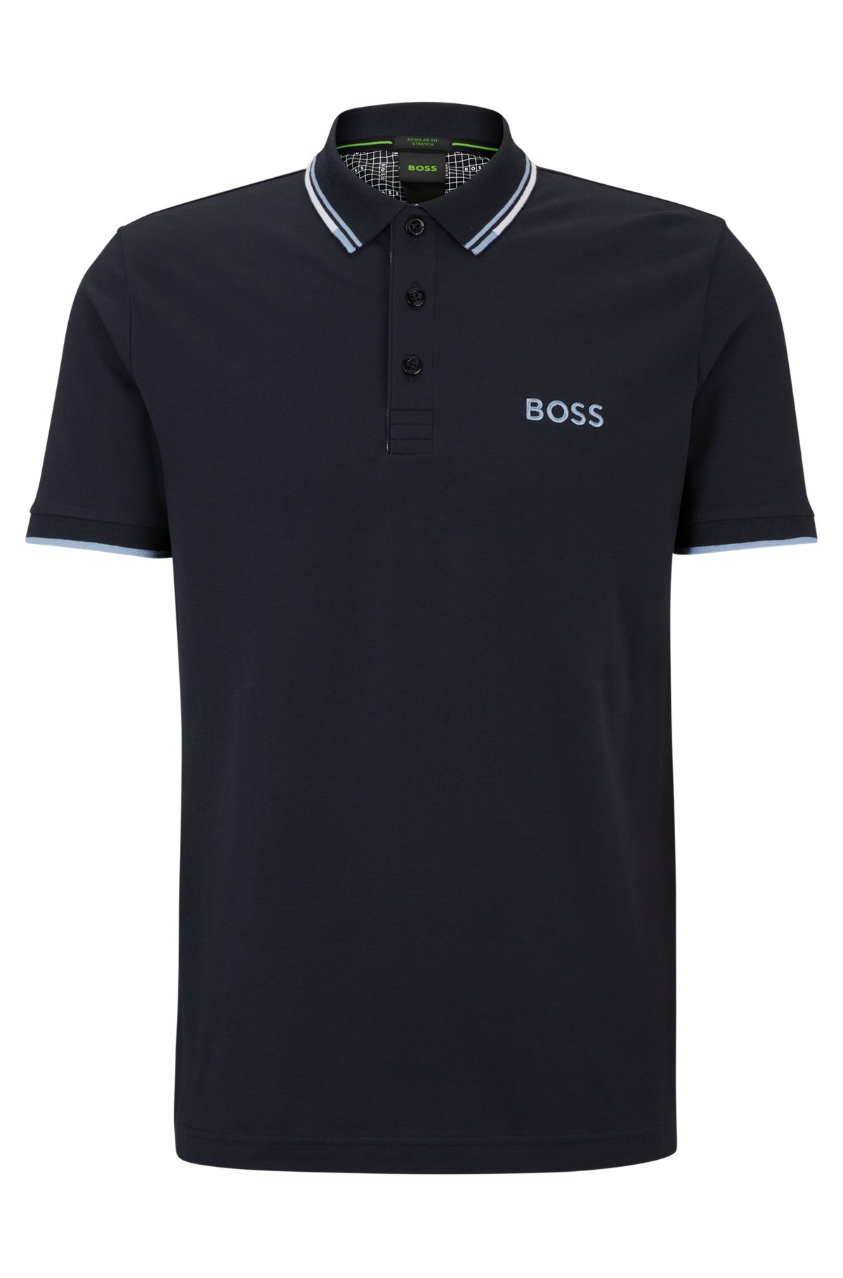 Cotton-blend polo shirt with contrast details, Dark Blue