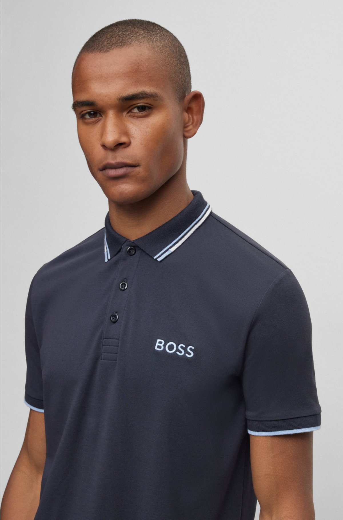 BOSS - Cotton polo shirt with contrast logo details