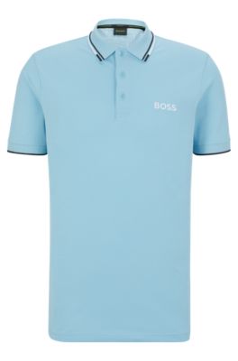 Hugo Boss Cotton-blend Polo Shirt With Contrast Details In Light Blue