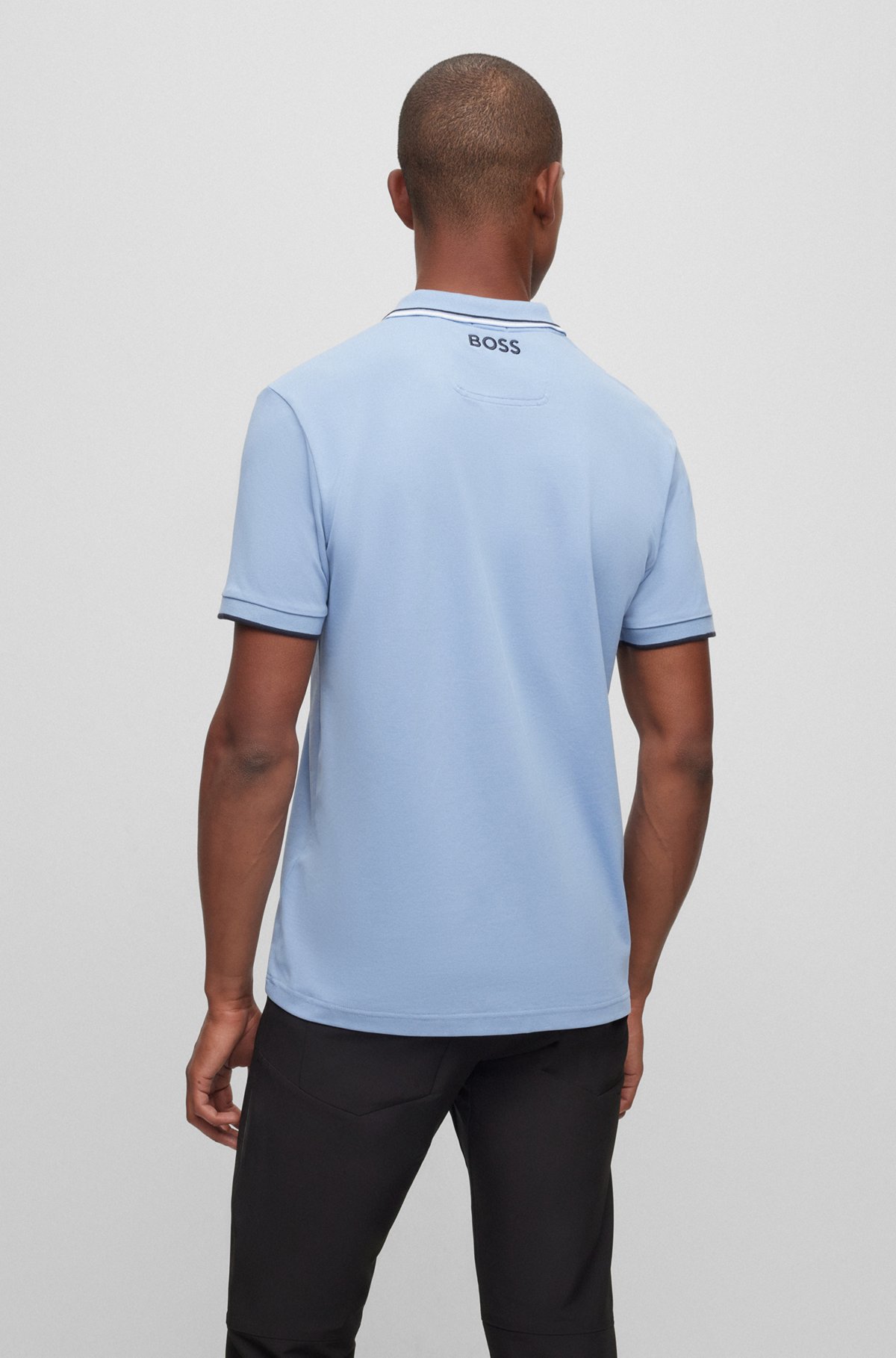 Polo en coton mélangé à détails contrastants, bleu clair