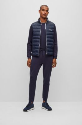 Cotton tracksuit bottoms with curved logo, Dark Blue