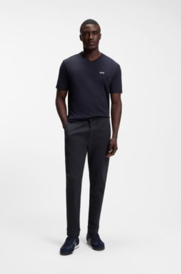 Cotton tracksuit bottoms with curved logo, Dark Blue