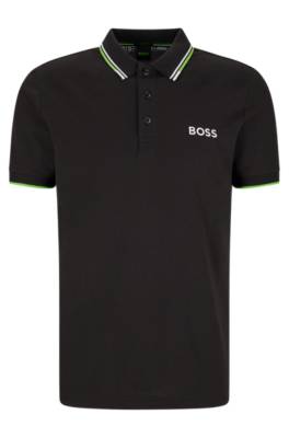 Hugo Boss Cotton-blend Polo Shirt With Contrast Logos In Black