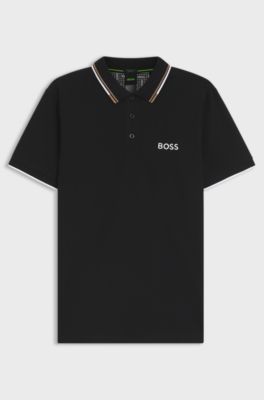 Active Paddy regular-fit polo shirt in quick-dry stretch piqu&eacute;       , Black