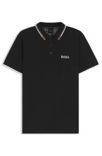 Polo Paddy dinamica regular fit in piqu&eacute; elasticizzato ad asciugatura rapida, Nero