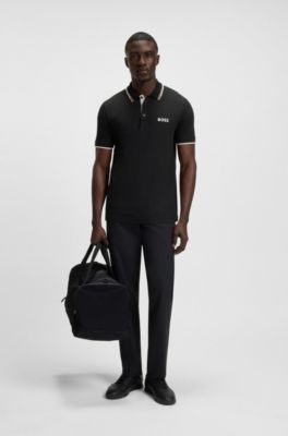 Active Paddy regular-fit polo shirt in quick-dry stretch piqu&eacute;       , Black