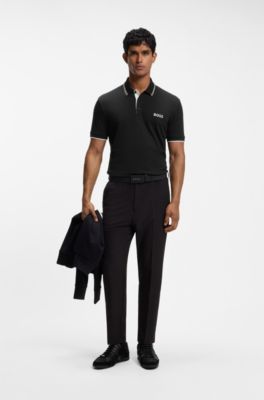 Active Paddy regular-fit polo shirt in quick-dry stretch piqu&eacute;       , Black