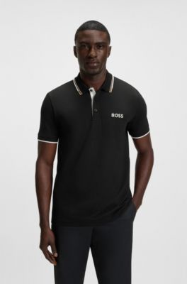 Active Paddy regular-fit polo shirt in quick-dry stretch piqu&eacute;       , Black