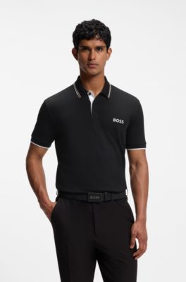 Active Paddy regular-fit polo shirt in quick-dry stretch piqu&eacute;       , Black
