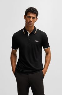 Polo in misto cotone con loghi a contrasto, Nero