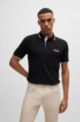 Poloshirt aus Baumwoll-Mix mit kontrastfarbenen Logos, Schwarz