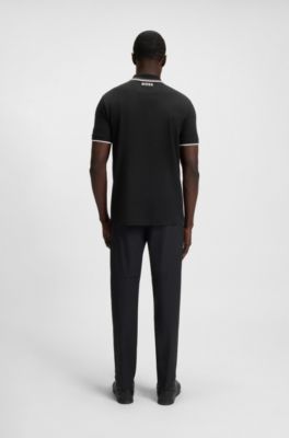 Active Paddy regular-fit polo shirt in quick-dry stretch piqu&eacute;       , Black