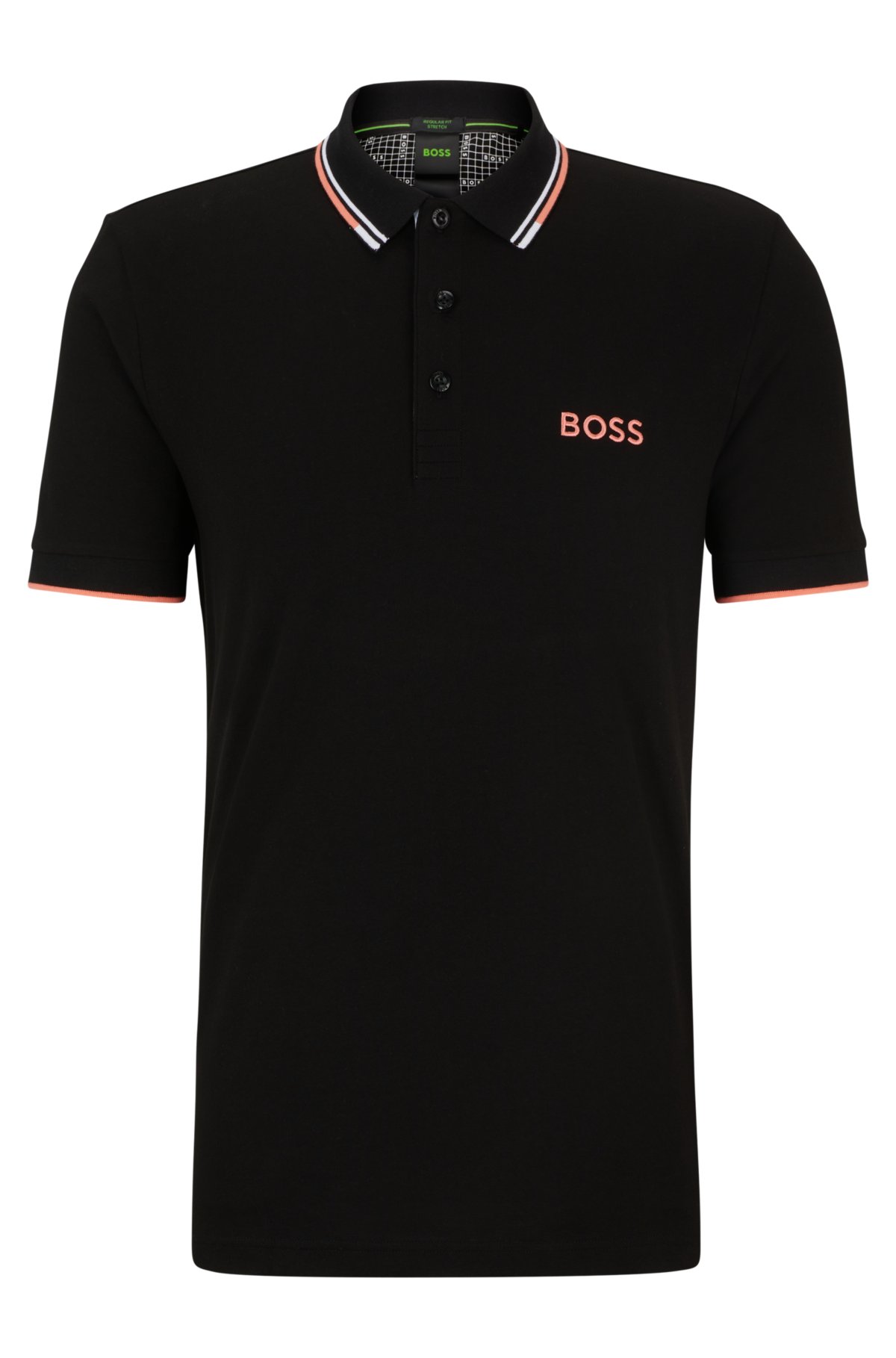 Cotton-blend polo shirt with contrast logos, Black