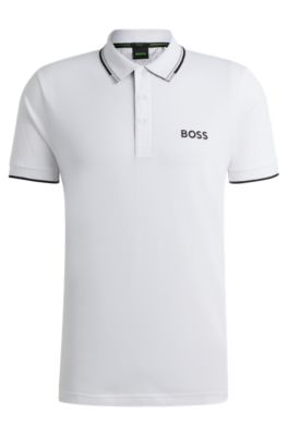 BOSS Cotton blend polo shirt with contrast logos White