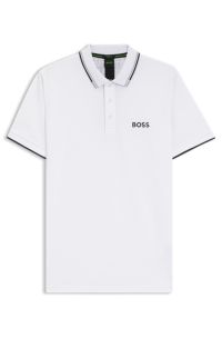 Polo Paddy dinamica regular fit in piqu&eacute; elasticizzato ad asciugatura rapida, Bianco