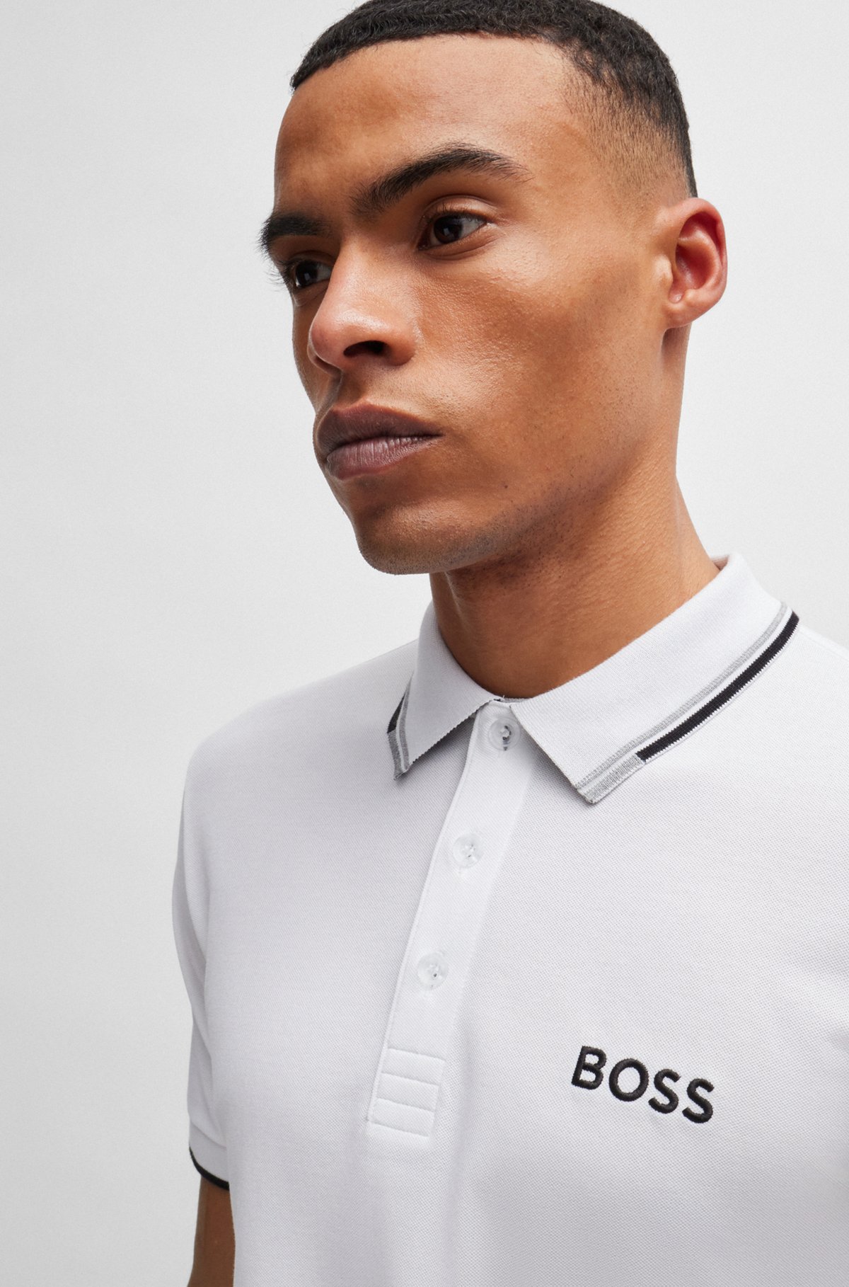 Cotton-blend polo shirt with contrast logos, White