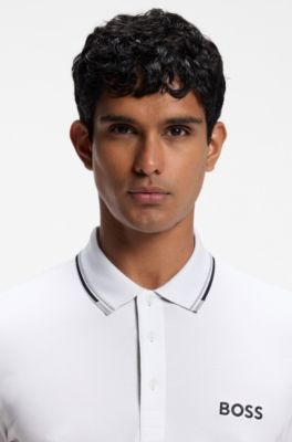 Active Paddy regular-fit polo shirt in quick-dry stretch piqu&eacute;       , White