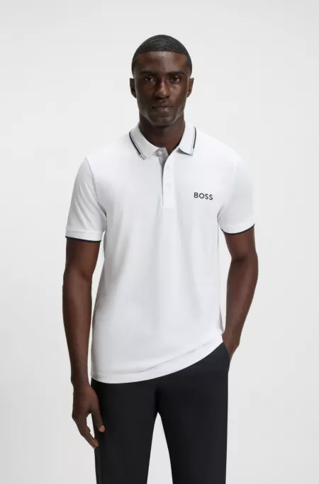 Active stretch polo in cotton-blend piqué