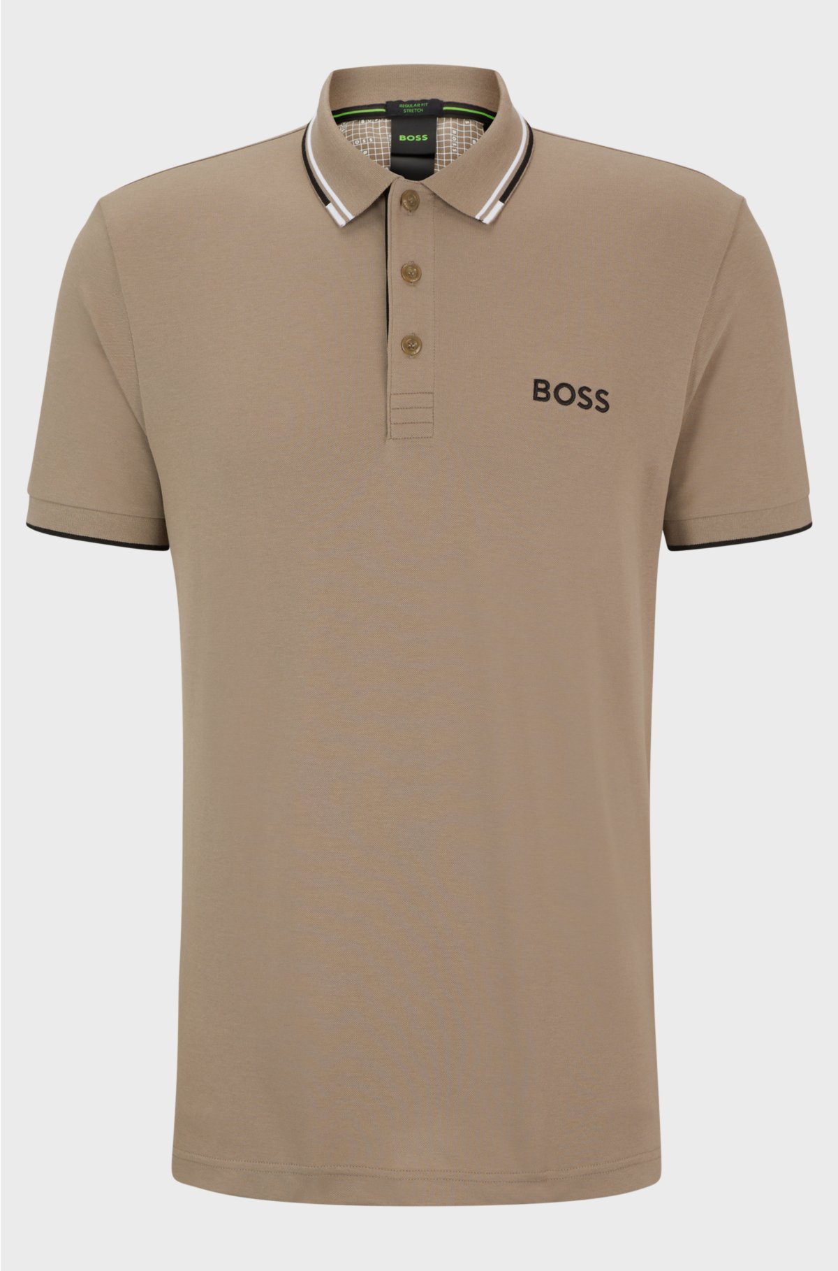 Cotton-blend polo shirt with contrast logos, Khaki
