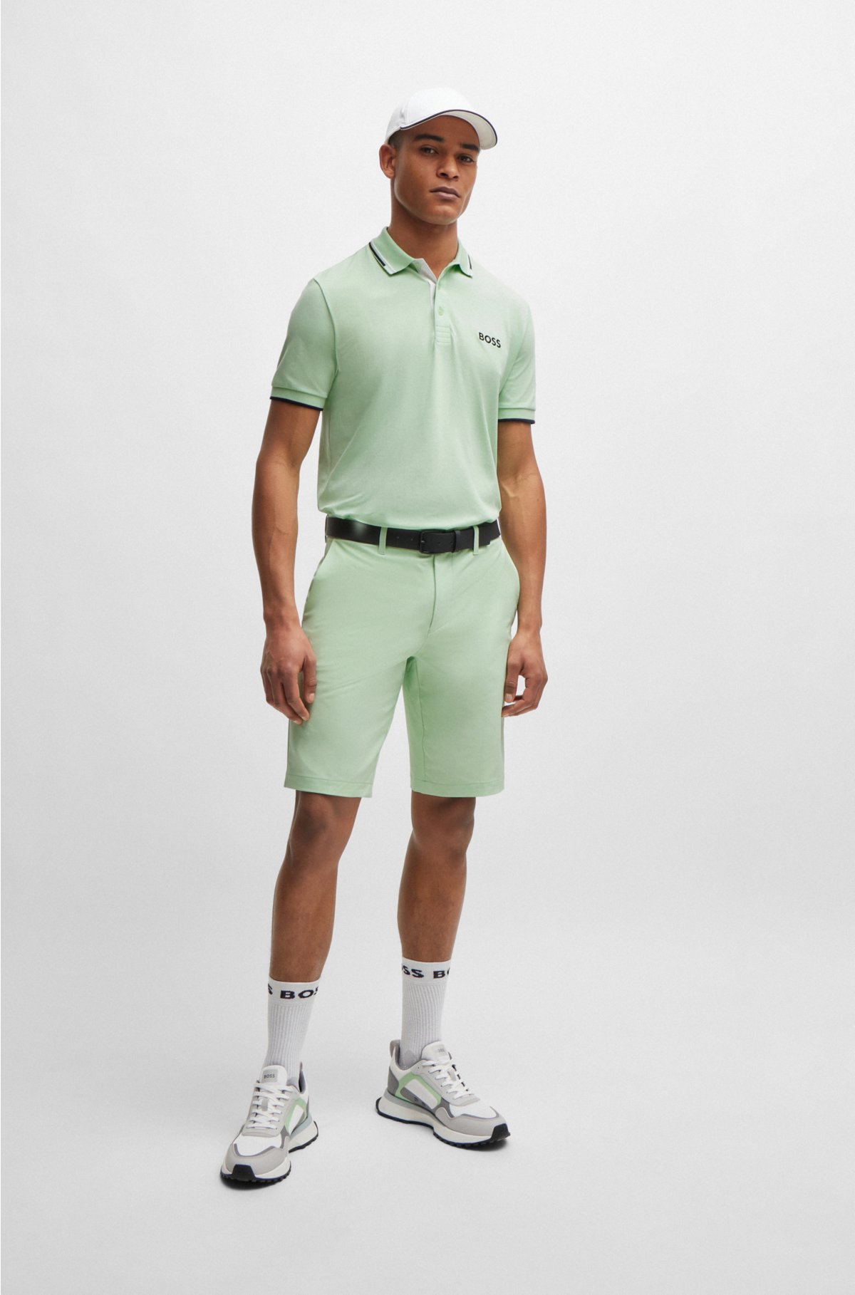 Cotton-blend polo shirt with contrast logos, Light Green