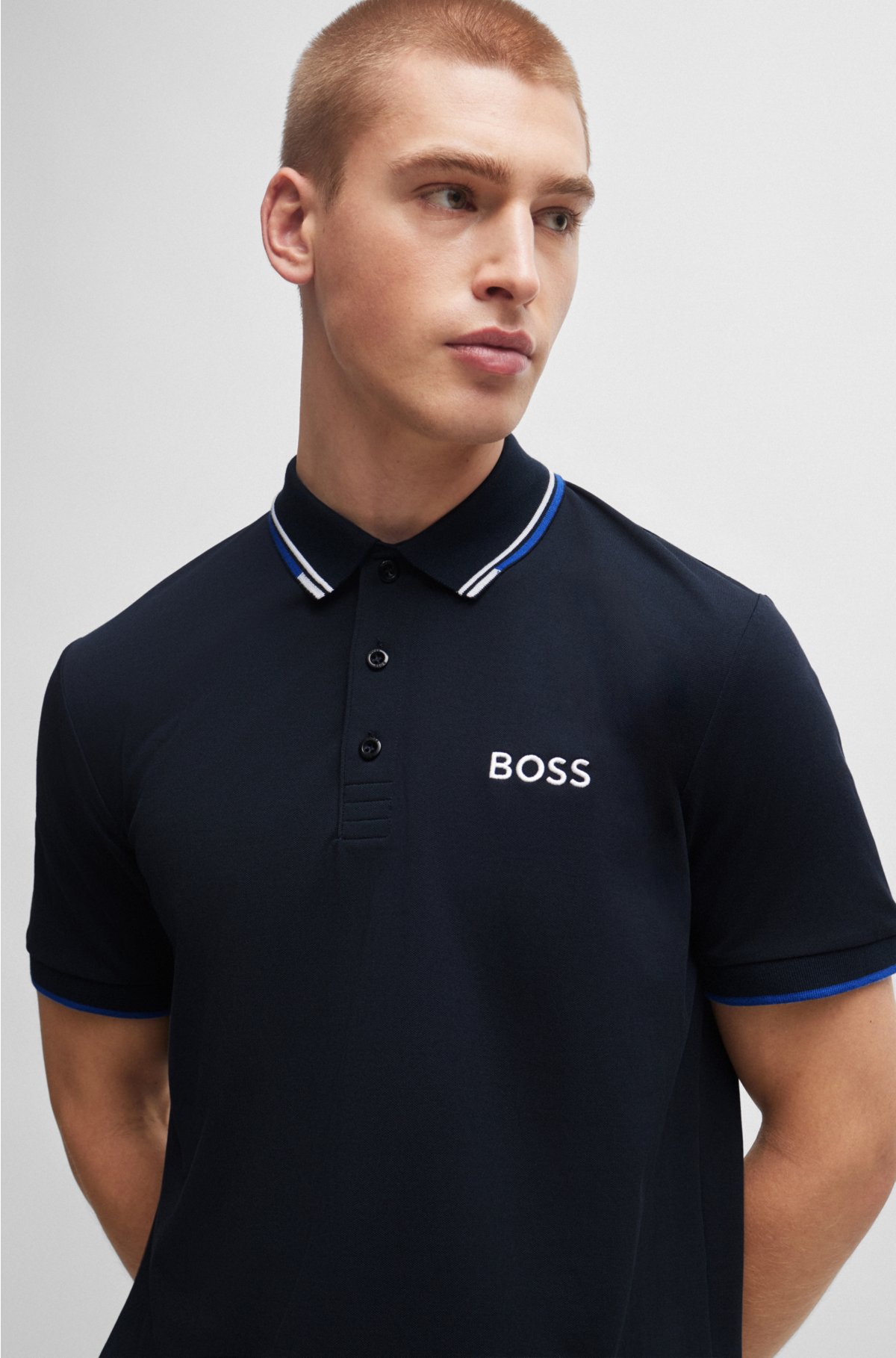 BOSS - Cotton-blend polo with shirt contrast logos