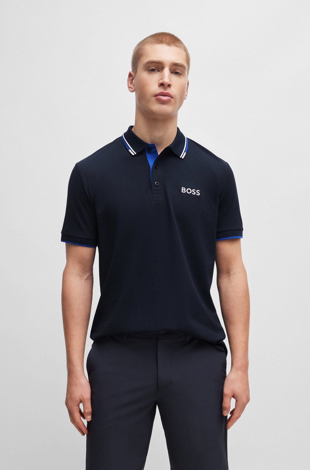 BOSS - Cotton-blend polo shirt with contrast logos