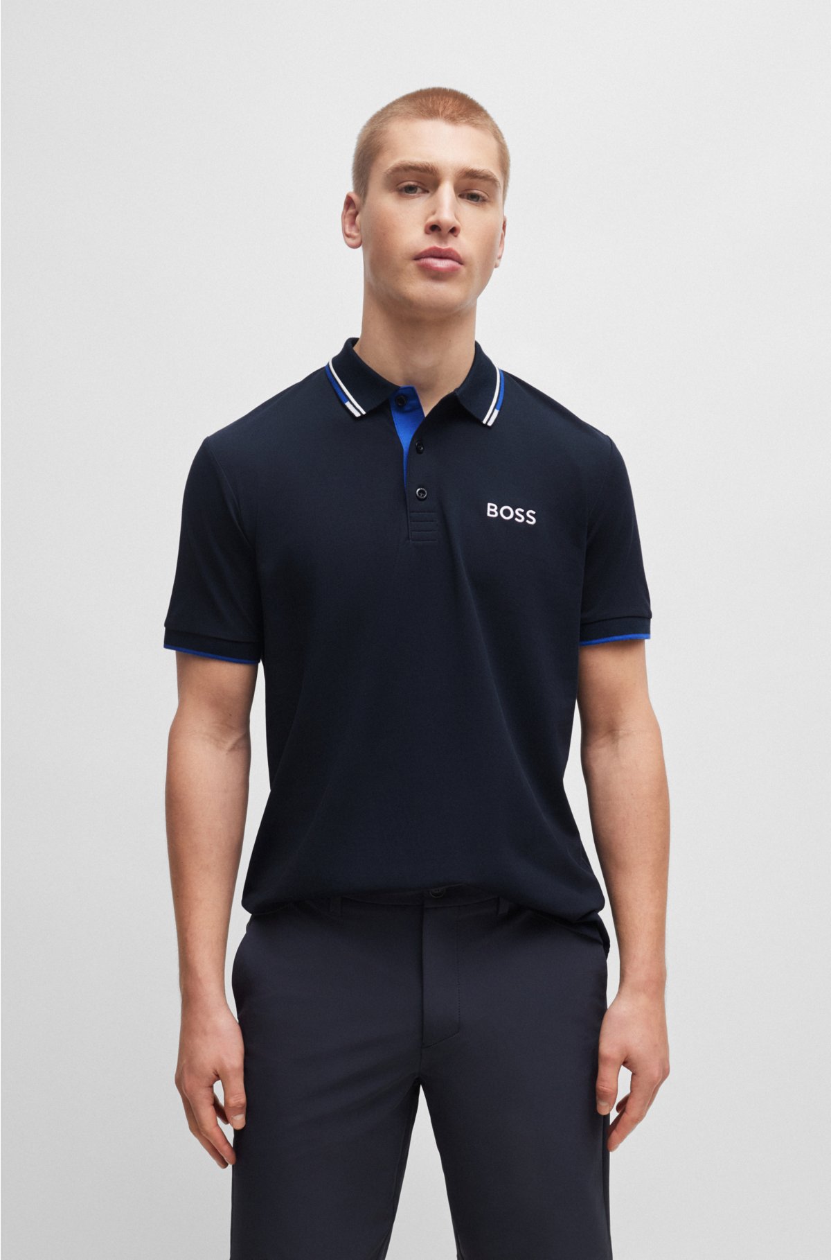 BOSS - Cotton-blend polo shirt with contrast logos