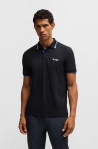Polo van een katoenmix met contrastlogo’s, Donkerblauw