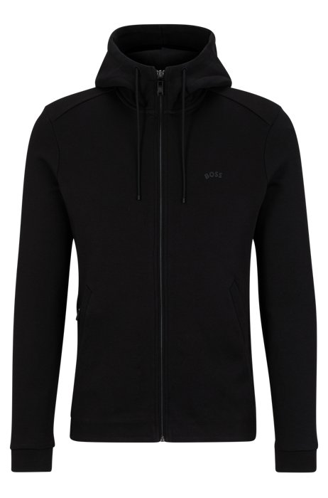 Zip-up hooded sweatshirt in organic cotton with logo, Black