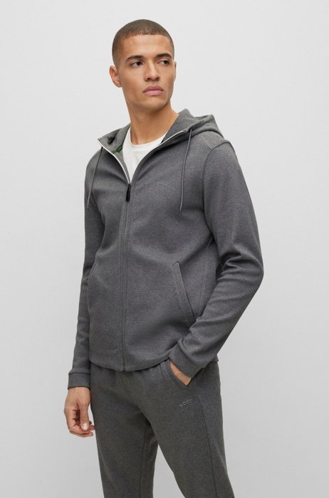 Zip-up hooded sweatshirt in organic cotton with logo, Grey