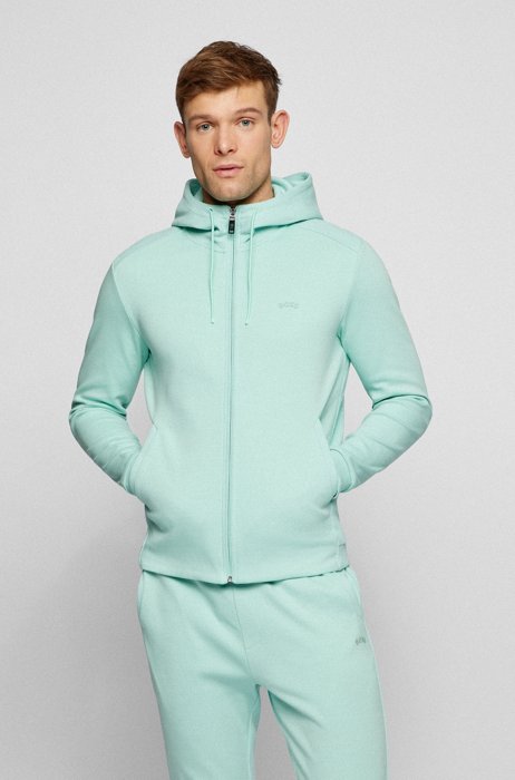 Zip-up hooded sweatshirt in organic cotton with logo, Light Green