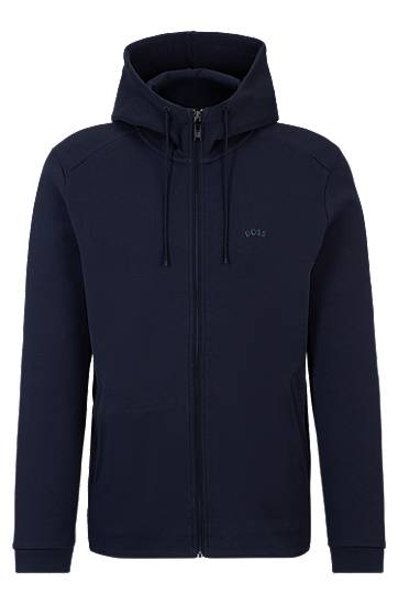 Interlock-cotton zip-up hoodie with piqué panel, Hugo boss
