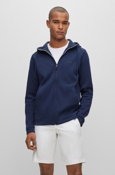 Zip-up hooded sweatshirt in organic cotton with logo, Dark Blue