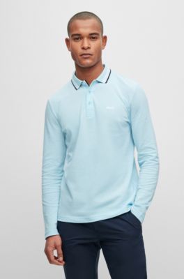 mens light blue long sleeve polo