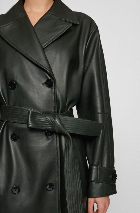 Boss Nappa Leather Trench Coat With, Trench Coat Leather Belt