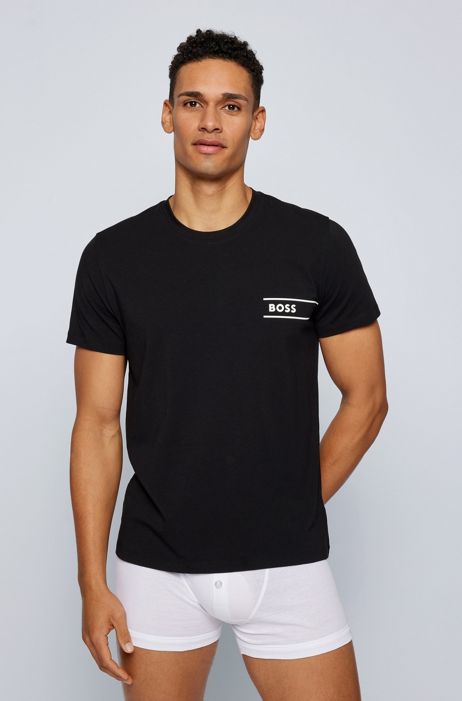 Maglietta intima in jersey di cotone con righe e logo HUGO BOSS Uomo Abbigliamento Intimo Magliette intime 