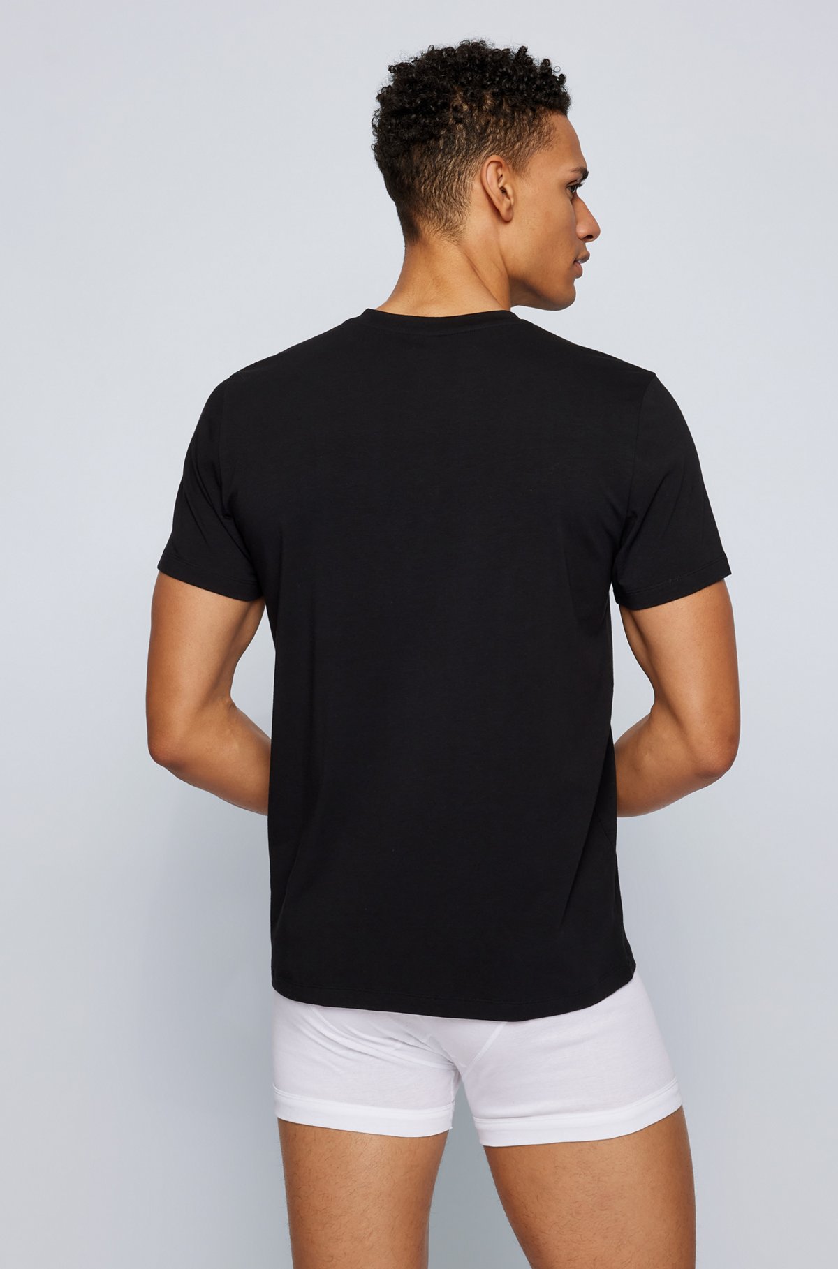 Camiseta interior en punto de algodón con logo estampado, Negro