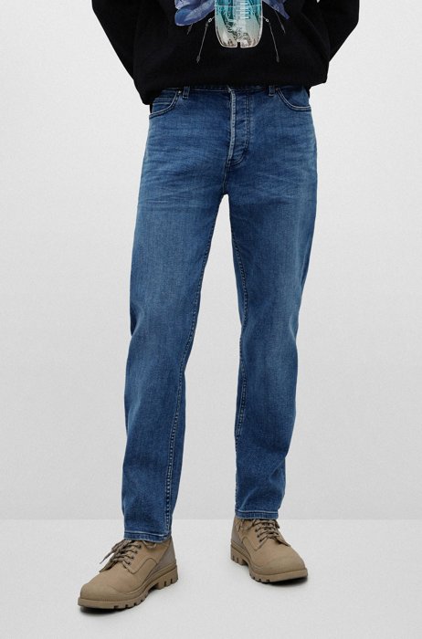 Tapered-fit jeans in blue comfort-stretch denim, Light Blue