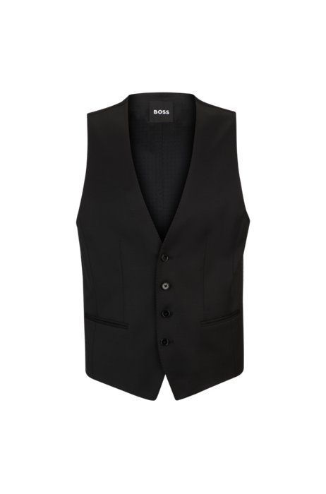 Slim-fit waistcoat in virgin-wool serge, Black