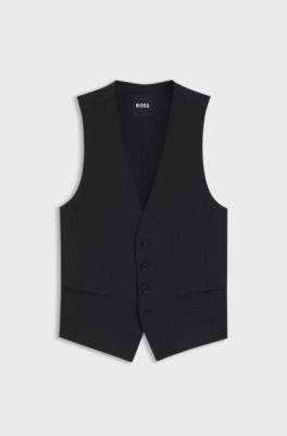 BOSS ONE Slim-fit waistcoat in virgin-wool serge, Black