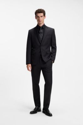 BOSS ONE Slim fit vest til jakkes&aelig;t i serge af ny uld, Sort
