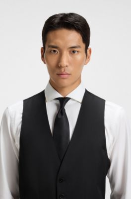 Slim-fit waistcoat in virgin-wool serge, Black