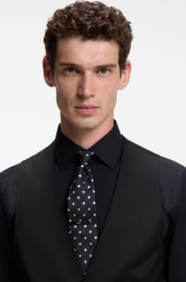 BOSS ONE Slim-fit waistcoat in virgin-wool serge, Black