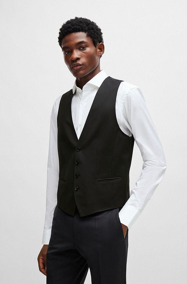 Slim-fit waistcoat in virgin-wool serge, Black