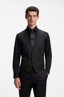 BOSS ONE Slim fit vest til jakkes&aelig;t i serge af ny uld, Sort