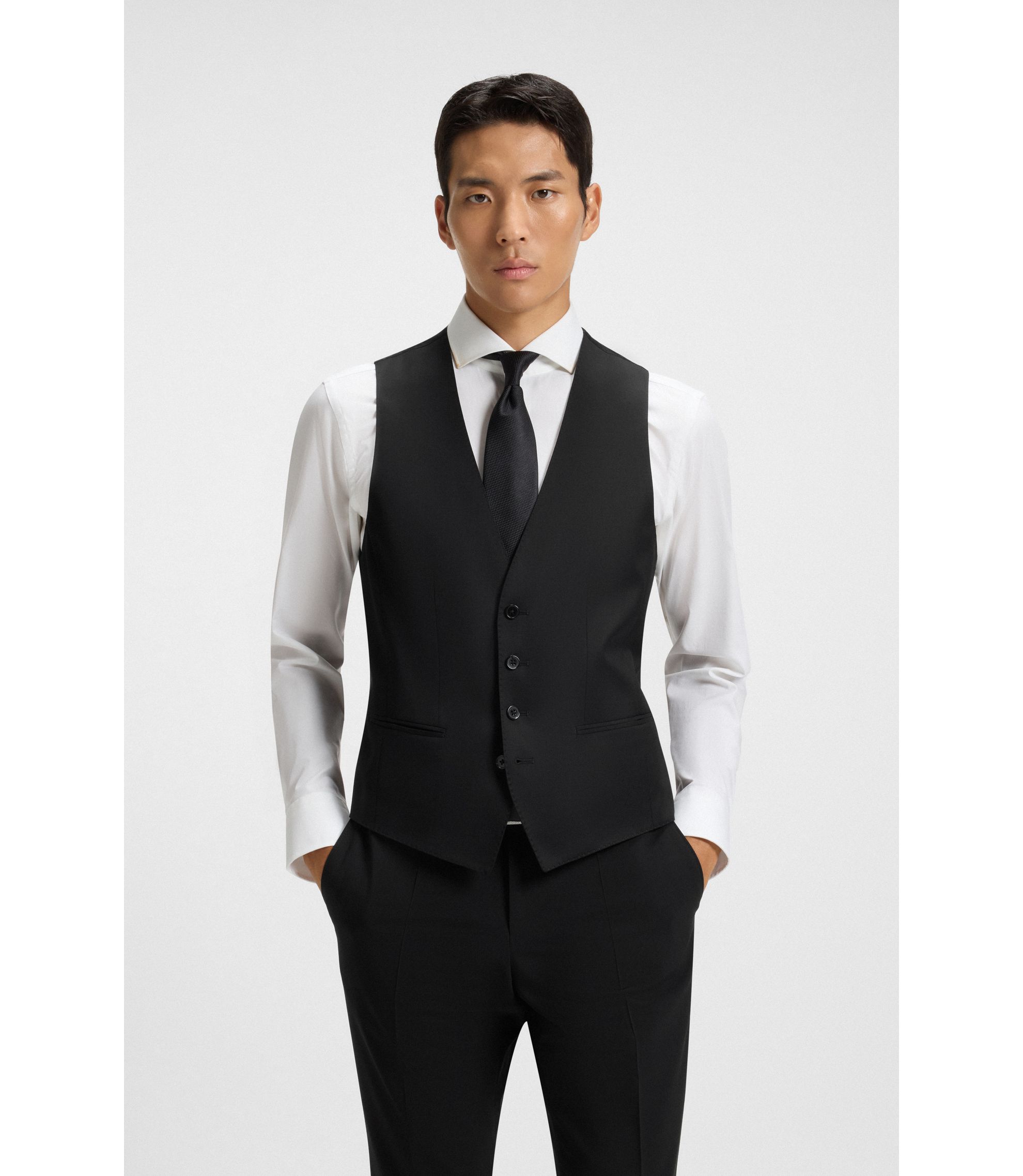 BOSS スリムフィット ビジネスコートバージンウール/カシミア 新品未使用 BOSS - スリムフィット ウエストコート バージンウールサージ
